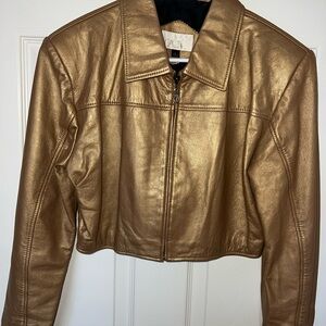 Gold Leather Cropped Jacket